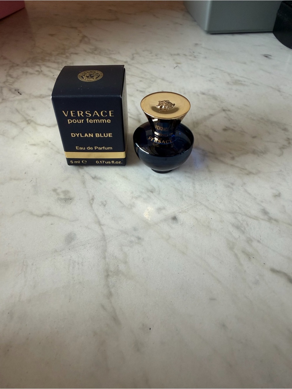 Versace Dylan Blue Mini Perfume Bottle - Deep Blue & Gold